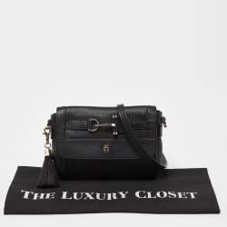 Aigner Black Textured Leather Cavallina Crossbody Bag