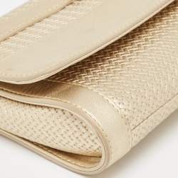 Aigner Gold Embossed Leather Cavallina Flap Clutch 