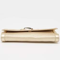 Aigner Gold Embossed Leather Cavallina Flap Clutch 