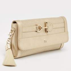 Aigner Gold Embossed Leather Cavallina Flap Clutch 