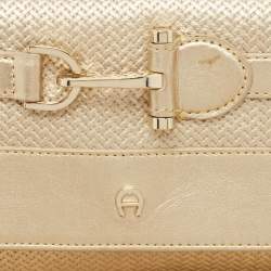 Aigner Gold Embossed Leather Cavallina Flap Clutch 