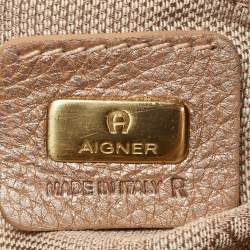 Aigner Metallic Beige Leather Buckle Satchel