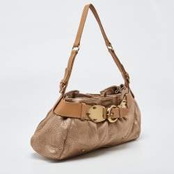 Aigner Metallic Beige Leather Buckle Satchel