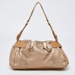 Aigner Metallic Beige Leather Buckle Satchel