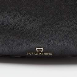 Aigner Black Leather Zip Hobo