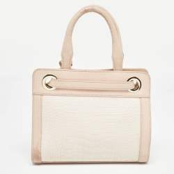 Aigner Two Tone Pink Croc Embossed Leather Cavallina Tote