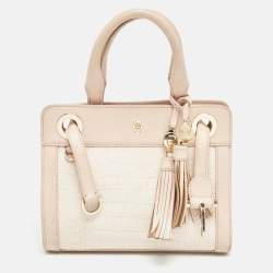 Aigner Two Tone Pink Croc Embossed Leather Cavallina Tote