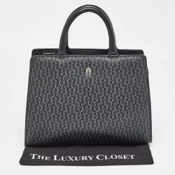 Aigner Black/Dark Grey Signature Coated Canvas Cybill Tote