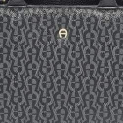 Aigner Black/Dark Grey Signature Coated Canvas Cybill Tote