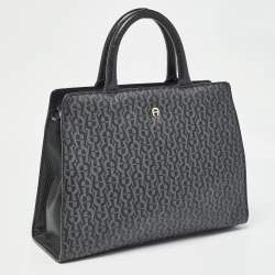 Aigner Black/Dark Grey Signature Coated Canvas Cybill Tote