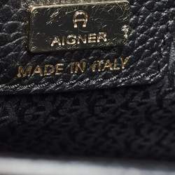 Aigner Black/Dark Grey Signature Coated Canvas Cybill Tote