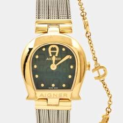 Aigner Green Mother Of Pearl Two-Tone Stainless Steel Cremona A115200 Women's Wristwatch 28 mm