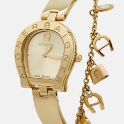 Pre Owned Aigner Champagne Gold Plated Stainless Steel Enna AGW264003 Women's Wristwatch 25.60 mm
