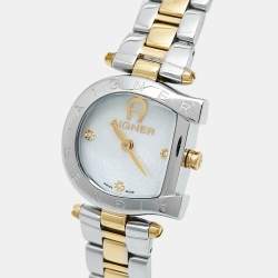 Pre Owned Aigner Mother of Pearl Two Tone Stainless Steel Arco A34200 Women's Wristwatch 25 mm