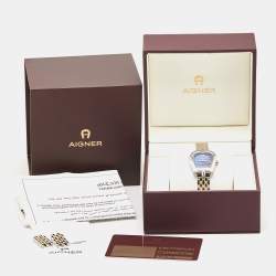 مملوكة مسبقًا Aigner Blue Mother of Pearl Two Tone Stainless Steel Perugina LG21513 Women's Wristwatch 26 mm