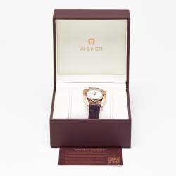 Aigner Mother Of Pearl Two-Tone Stainless Steel Leather Capri A146203 Women's Wristwatch 33 mm