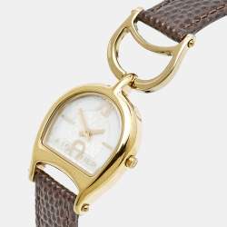 Aigner Mother of Pearl Yellow Gold Plated Stainless Steel Arte A32200 Women's Wristwatch 26 mm