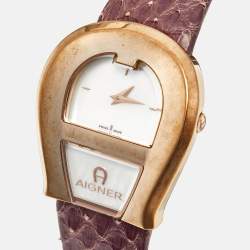 Pre Owned Aigner Mother of Pearl Rose Gold Plated Stainless Steel Leather Venezia A39200 Women's Wristwatch 36 mm