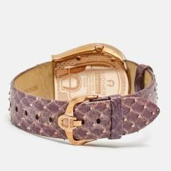 Pre Owned Aigner Mother of Pearl Rose Gold Plated Stainless Steel Leather Venezia A39200 Women's Wristwatch 36 mm