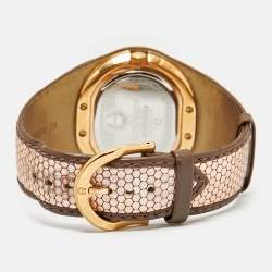 Pre Owned Aigner Brown Rose Gold Plated Stainless Steel Leather Rabello Due A39200 Women's Wristwatch 43 mm