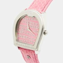Pre Owned Aigner Pink Stainless Steel Leather Verona A48300 Women's Wristwatch 36 mm 