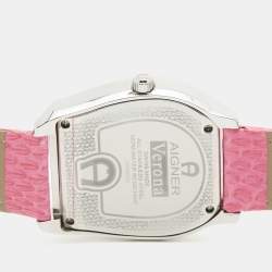Pre Owned Aigner Pink Stainless Steel Leather Verona A48300 Women's Wristwatch 36 mm 