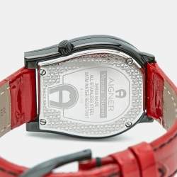 مملوكة مسبقًا Aigner Verona Nuovo A22100 Black Dial PVD Coated Stainless Steel Patent Leather Women's Wristwatch 33 mm