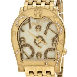 Pre Owned Aigner Yellow Mother of Pearl Gold Plated Steel Ravenna Nuovo A25100 Women's Wristwatch 33 mm