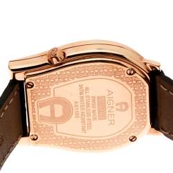 Pre Owned Aigner Mother of Pearl Rose Gold Plated Diamonds Verona A01100 Women's Wristwatch 33 mm