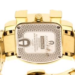 Pre Owned Aigner White Mother of Pearl Gold Plated Stainless Steel Diamonds Genua Due A31600 Women's Wristwatch 31 mm