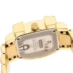 Pre Owned Aigner White Mother of Pearl Gold Plated Stainless Steel Diamonds Genua Due A31600 Women's Wristwatch 31 mm