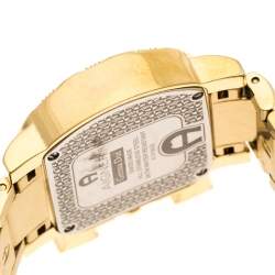 Pre Owned Aigner White Mother of Pearl Gold Plated Stainless Steel Diamonds Genua Due A31600 Women's Wristwatch 31 mm