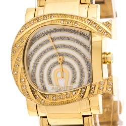 Pre Owned Aigner White Mother of Pearl Gold Plated Stainless Steel Diamonds Genua Due A31600 Women's Wristwatch 31 mm