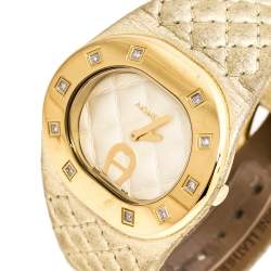 Pre Owned Aigner Cream Gold Plated Stainless Steel DIamond Ravello Due A21000 Women's Wristwatch 43 mm