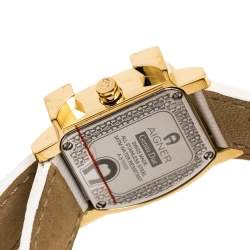 Pre Owned Aigner White Mother of Pearl Gold Plated Stainless Steel Genua Due A31000 Women's Wristwatch 27 mm