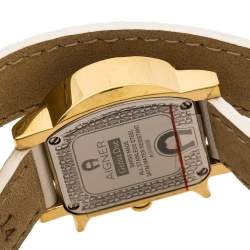 Pre Owned Aigner White Mother of Pearl Gold Plated Stainless Steel Genua Due A31000 Women's Wristwatch 27 mm