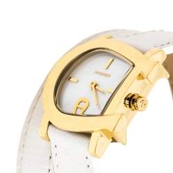Pre Owned Aigner White Mother of Pearl Gold Plated Stainless Steel Genua Due A31000 Women's Wristwatch 27 mm