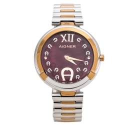Pre Owned Aigner Magenta Mother of Pearl Two-Tone Stainless Steel Gorizia A106200 Women's Wristwatch 33 mm
