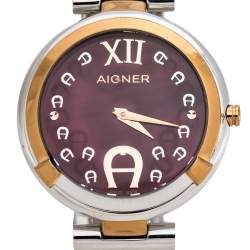 Pre Owned Aigner Magenta Mother of Pearl Two-Tone Stainless Steel Gorizia A106200 Women's Wristwatch 33 mm