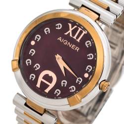 Pre Owned Aigner Magenta Mother of Pearl Two-Tone Stainless Steel Gorizia A106200 Women's Wristwatch 33 mm