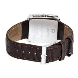 Pre Owned Aigner Brown Stainless Steel Leather Torino Chrono A27000 Men's Wristwatch 36 mm