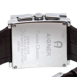 Pre Owned Aigner Brown Stainless Steel Leather Torino Chrono A27000 Men's Wristwatch 36 mm
