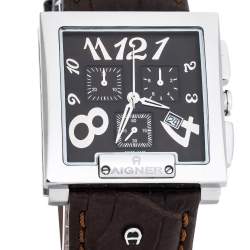 Pre Owned Aigner Brown Stainless Steel Leather Torino Chrono A27000 Men's Wristwatch 36 mm