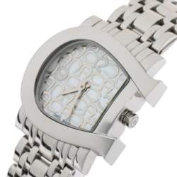 Pre Owned Aigner White Mother Of Pearl Stainless Steel Genua Due A31600 Women's Wristwatch 31 mm
