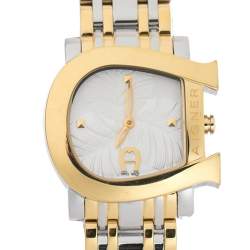 Pre Owned Aigner White Leaves Two-Tone Stainless Steel Genua Due A31600 Women's Wristwatch 31 mm