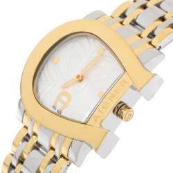 Pre Owned Aigner White Leaves Two-Tone Stainless Steel Genua Due A31600 Women's Wristwatch 31 mm