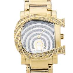Aigner White Mother of Pearl Gold Plated Stainless Steel Diamonds Genua Due A31600 Women's Wristwatch 31 mm