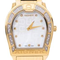Pre Owned Aigner Mother Of Pearl Gold Plated Stainless Steel Verona A48100 Women's Wristwatch 33 mm