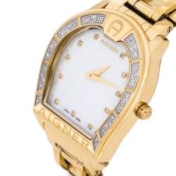 Pre Owned Aigner Mother Of Pearl Gold Plated Stainless Steel Verona A48100 Women's Wristwatch 33 mm