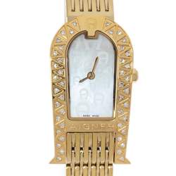 Pre Owned Aigner Mother of Pearl Gold Plated Stainless Steel Diamond Olbia A29000 Women's Wristwatch 21 mm